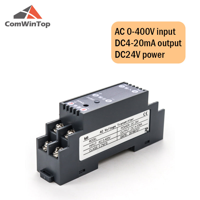 AC 0-1000V Input 4-20mA/RS485 Output Din Type Voltage Transmitter AC Voltage Signal Transducer Voltage Sensor