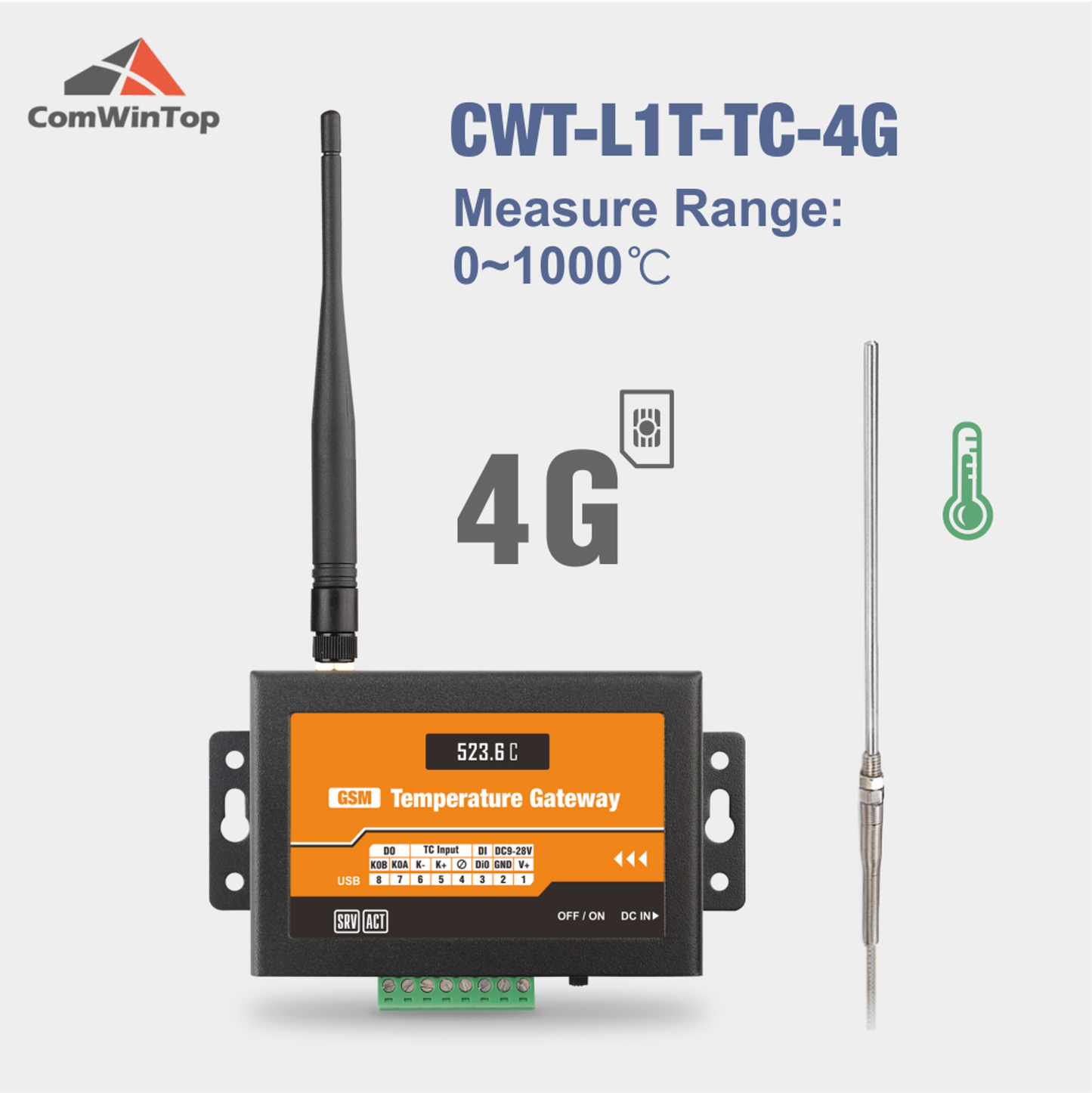 CWT-L1T-TC Wireless Gsm 3g 4g Wifi Type-K Thermocouple Temperature Sensor Alarm Transmitter