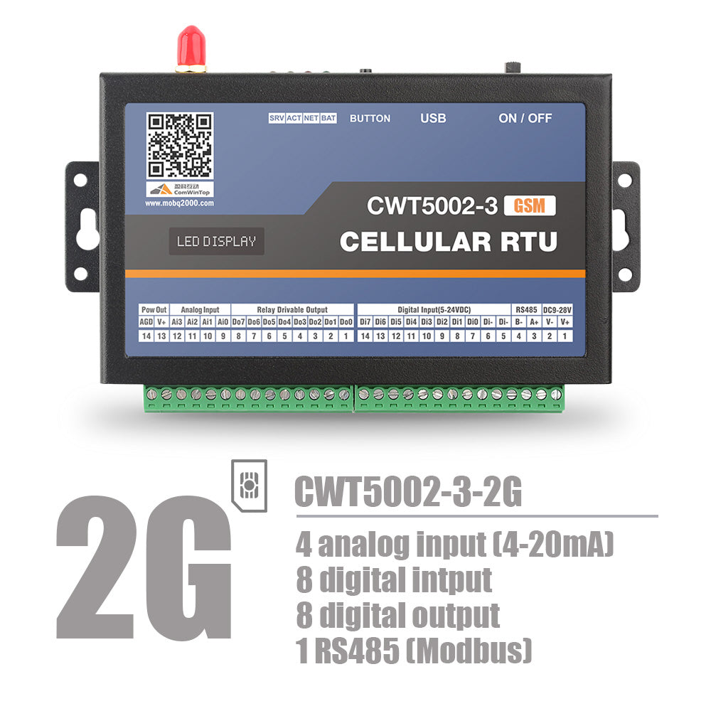 CWT5002-3 8DI 4AI 8Do Rs485 Modbus Rtu Gsm Gprs 4g Wi-Fi Rtu Gateway With Cloud Service