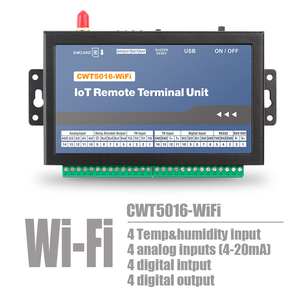 CWT5016 4DI 4AI 4DO 4TI Gsm Gprs 4g Wi-Fi Multiple Channel Temperature Data Logger Rtu Modem