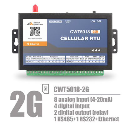 CWT5018 4DI 8AI 2Do Rs485 Gsm Gprs 4g Ethernet Wi-Fi Modbus Rtu Tcp Mqtt M2M IoT Gateway