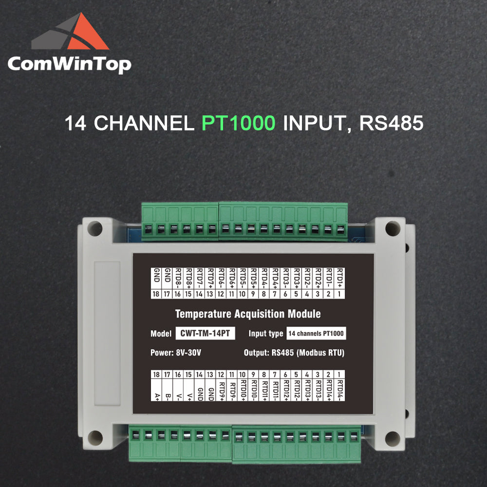16 channels PT100/PT1000  Rs485 Modbus Output Temperature Acquisition Module