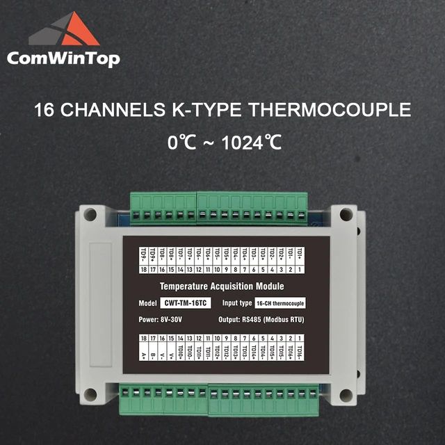16 channels K-type thermocouple Rs485 Modbus Output Temperature Acquis ...