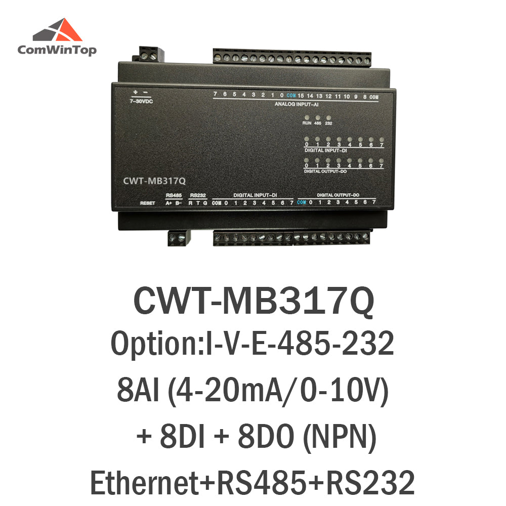 CWT-MB317Q 16AI+8DI+8DO(NPN) RS485 RS232 Ethernet Modbus Rtu Tcp Io Acquisition Module
