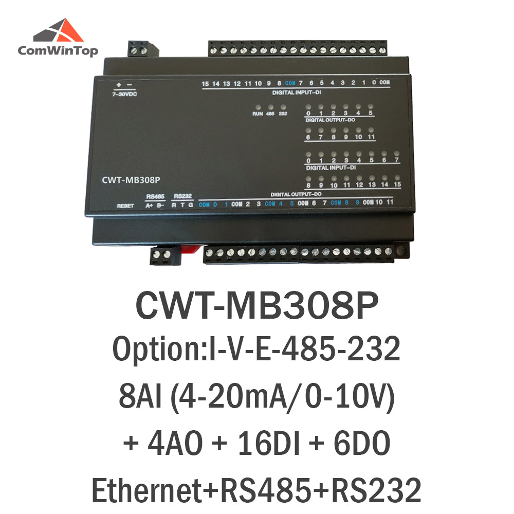CWT-MB308P 8AI+4AO+16DI+6DO RS485 RS232 Ethernet Modbus Rtu Tcp Controller
