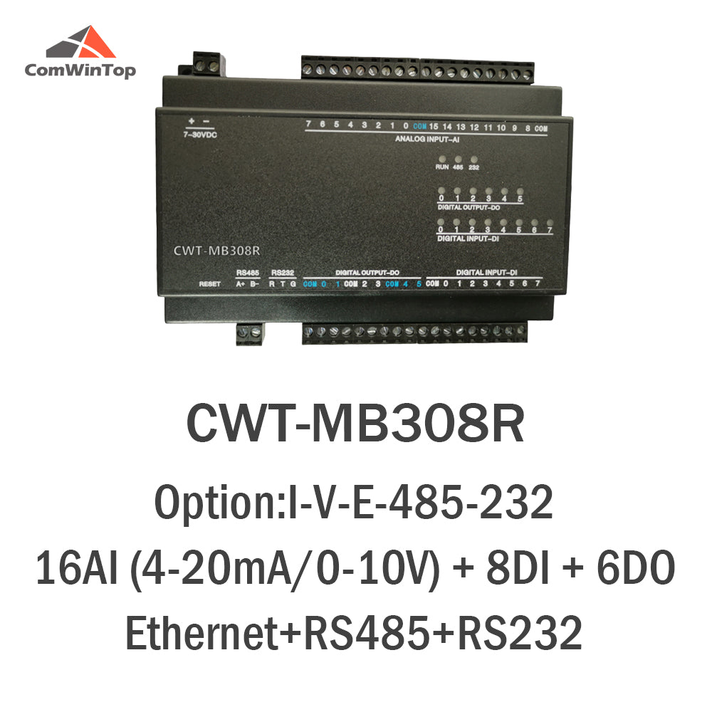 CWT-MB308R 16AI+8DI+6DO RS485 RS232 Ethernet Modbus Rtu Tcp Io Acquisition Module