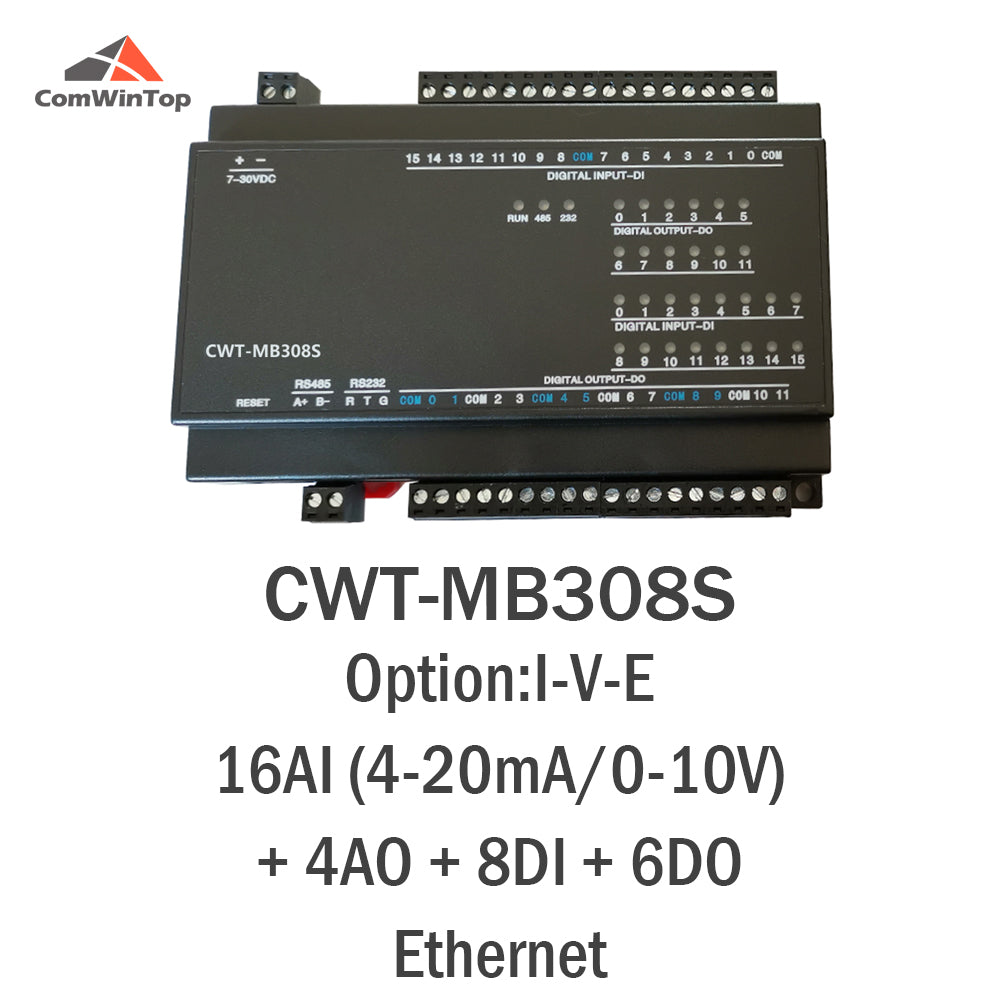 CWT-MB308S 16AI+4AO+8DI+6DO RS485 RS232 Rj45 Modbus Rtu Tcp Io Acquisition Module
