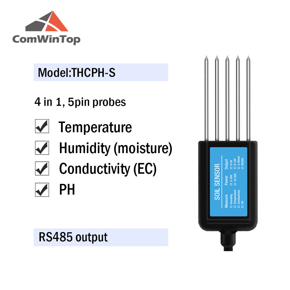 RS485 4-20mA Soil Temperature Humidity Moisture Conductivity EC PH Sensor